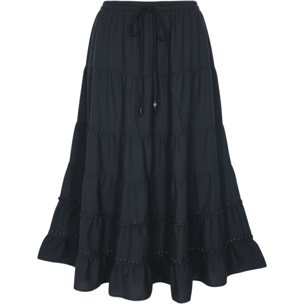 White Stag Black Tiered Beaded Maxi Skirt XL Boho Peasant Rayon Flowy Ren Faire